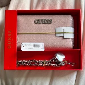 GUESS Rose Pink Wallet with Chain Accent